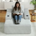 thumbnail image 3 of Muumblus Indoor Chaise Lounge Chair with Cup Holders, No Assembly Required, 67"D Oversized Deep Seat Cloud Couch, Corduroy Boneless Sleeper Sofa Bed for Livng Room, Light Gray, 3 of 11