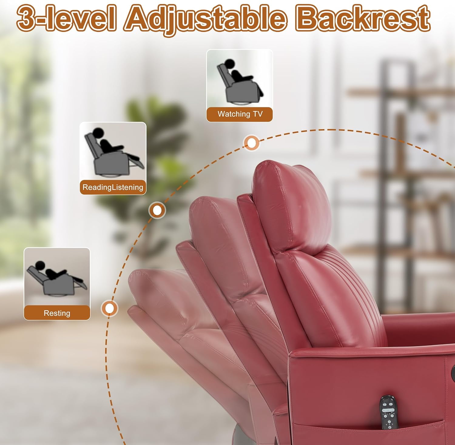 AENKYO Swivel Recliner Chair, Manual Rocking Massage Chair with Heat for Adults, for Living Room,Red Faux Leather