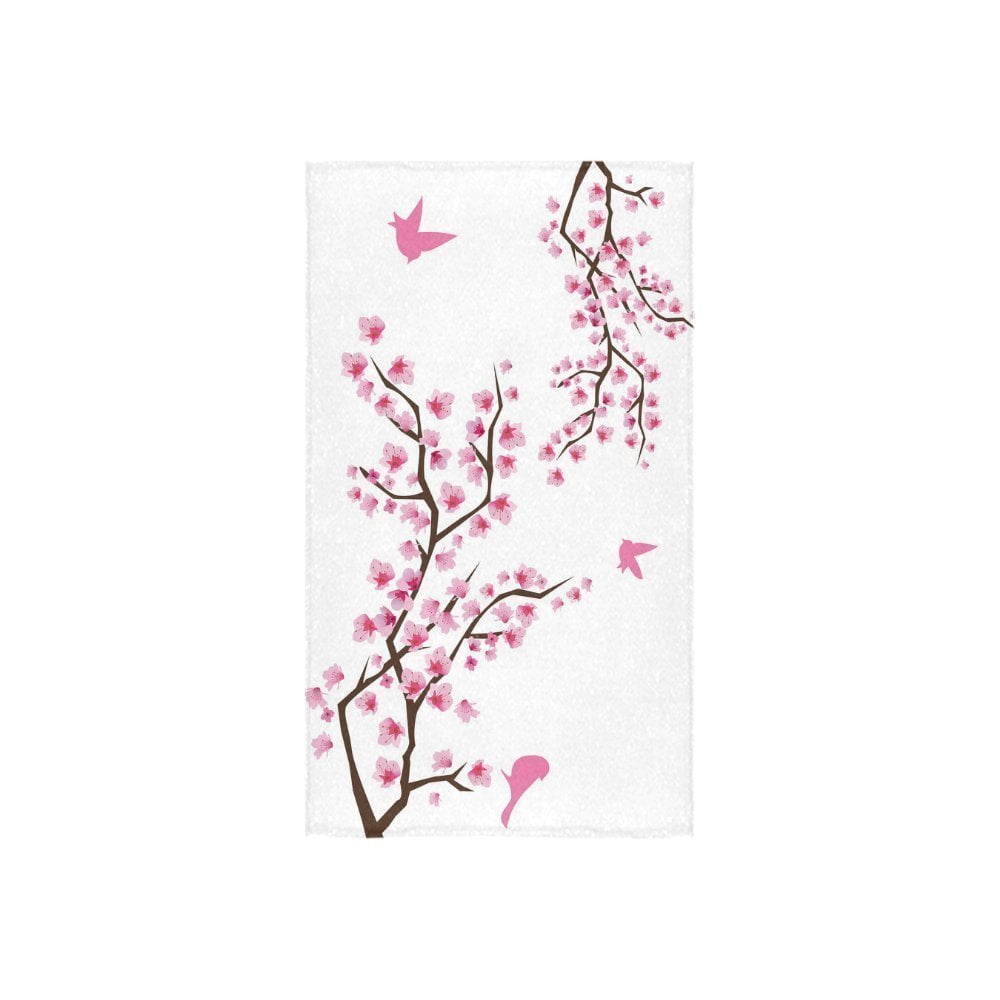 ZKGK Japanese Cherry Blossom Pink Sakura Floral Flower With Birds Hand Towel Bath Towels For Bathroom,Outdoor and Travel Use 16' x 28' Inche
