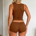 thumbnail image 6 of Arlun Women's 2 Piece Outfits Sleeveless Crew Neck Cut out Crop Top Bodycon Shorts Set Y2k Solid Color Stretchy Slim Fitted Summer Matching Sets for Night out Club Party Wear Brown M, 6 of 6