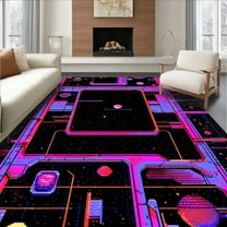 Flatwoven High Traffic Area Rug, Eclectic Arcade Color Fusion, Non Slip, Stain Resistant, Washable Area Rugs for Living Room, Bedroom(Black, 4X6)
