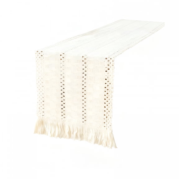 AUQ Macrame Table Runner with Tassels 72 Inches Long Cream Table Runner for Farmhouse Home Decor Table Runner for Bohemian Dining Bedroom Decor Rustic Bridal Shower (12X72 Inches)