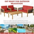 thumbnail image 6 of Gymax 4PCS Patio Acacia Wood Furniture Set PE Rattan Conversation Set w/ Red Cushions, 6 of 10
