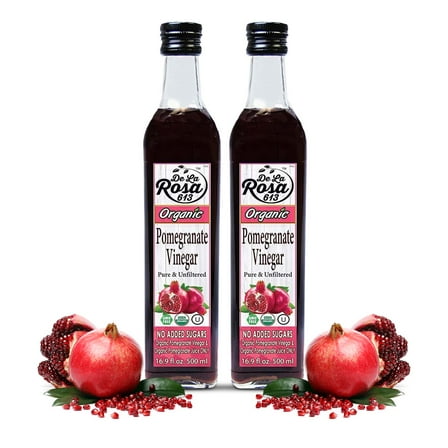 De La Rosa Organic Pomegranate Vinegar, Pure & Unfiltered, Vegan, 16.9 oz (pack of 2)