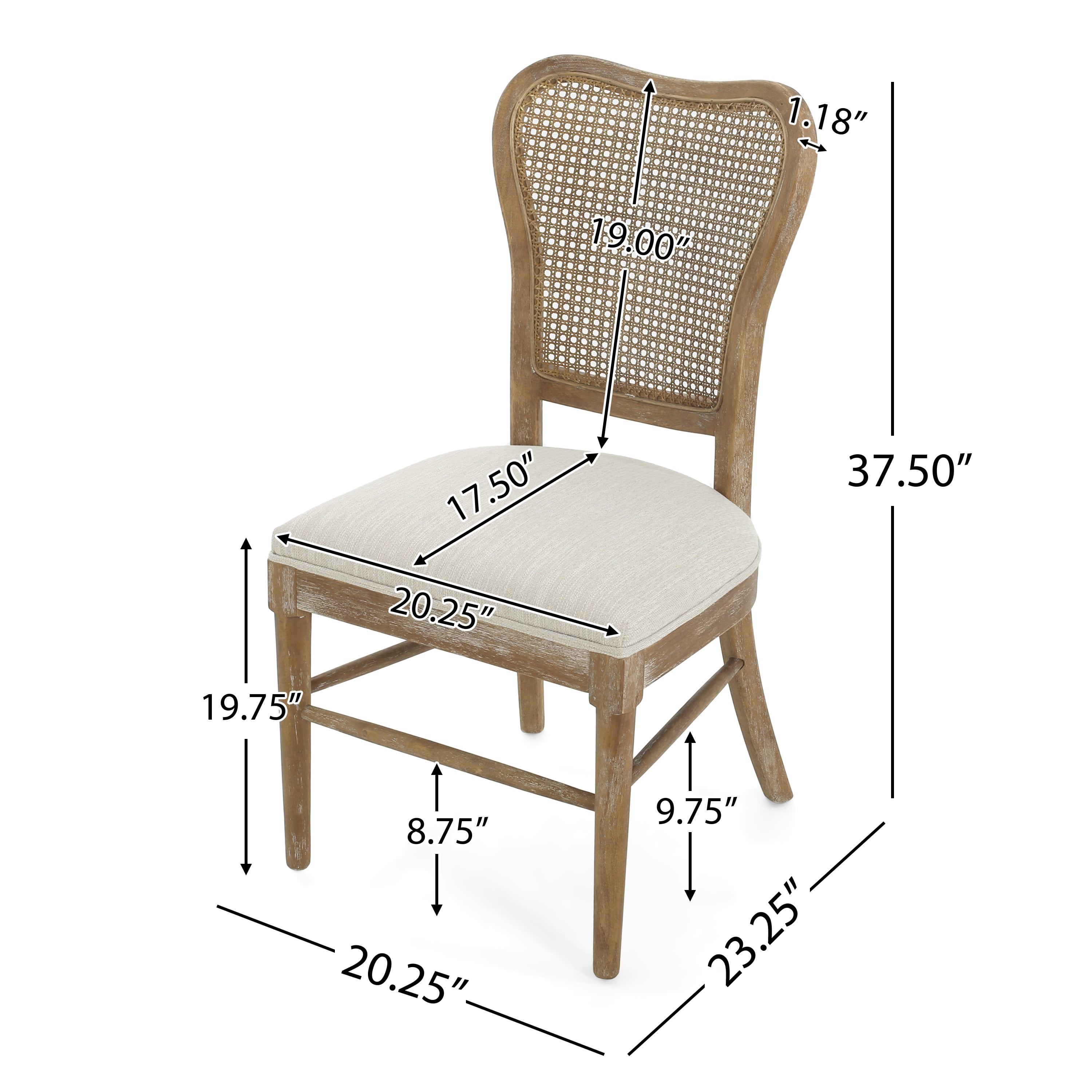 GDF Studio Vintage-Inspired Dining Chair with Cane Backrest, Upholstered Seat, and Durable Rubberwood Frame, Set of 2