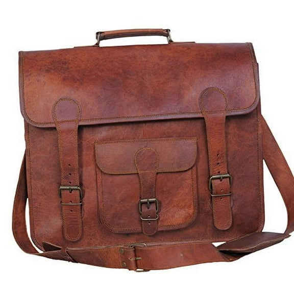 Leather briefcase laptop bag messenger satchel 16 Inch best Handmade Leather bag by Komal's passion leatherSALE, Brown, Large