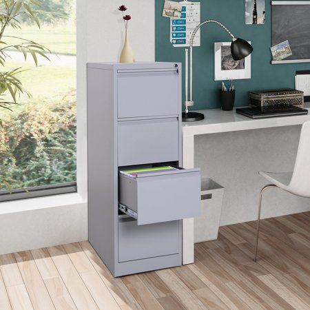 Metal 4 Drawer Vertical Locking Filing Cabinet Grey Walmart Com