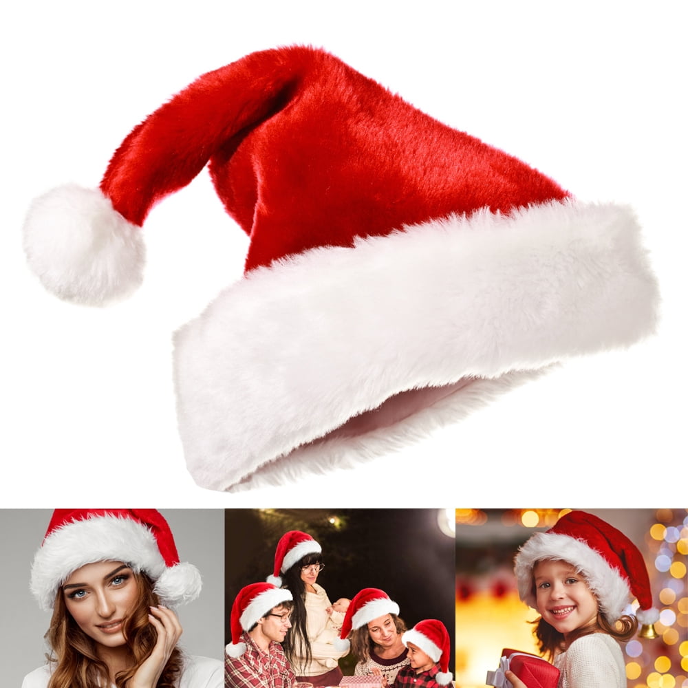 Christmas Fluffy Velvety Santa Hat Fun Gift Xmas Party Office Adult Unisex New 