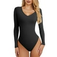 thumbnail image 1 of Gibobby pantalones de yoga Ropa interior de punto sexy para mujer, mallas de manga larga con cuello redondo, mono ajustado, Top(Negro， XL), 1 of 5