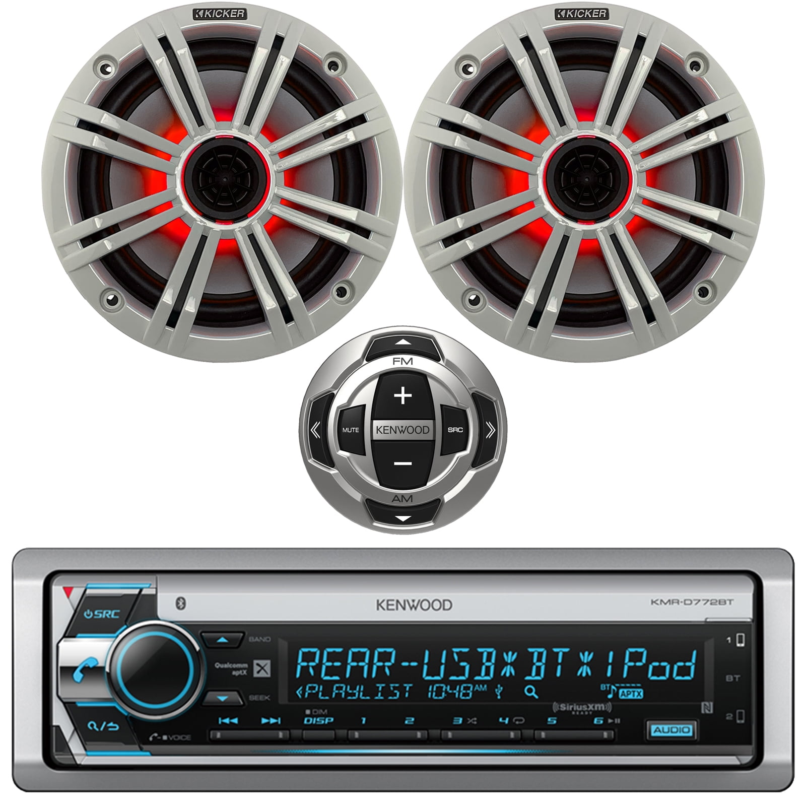 Kenwood Single DIN Marine USB AUX CD Bluetooth Stereo Receiver with