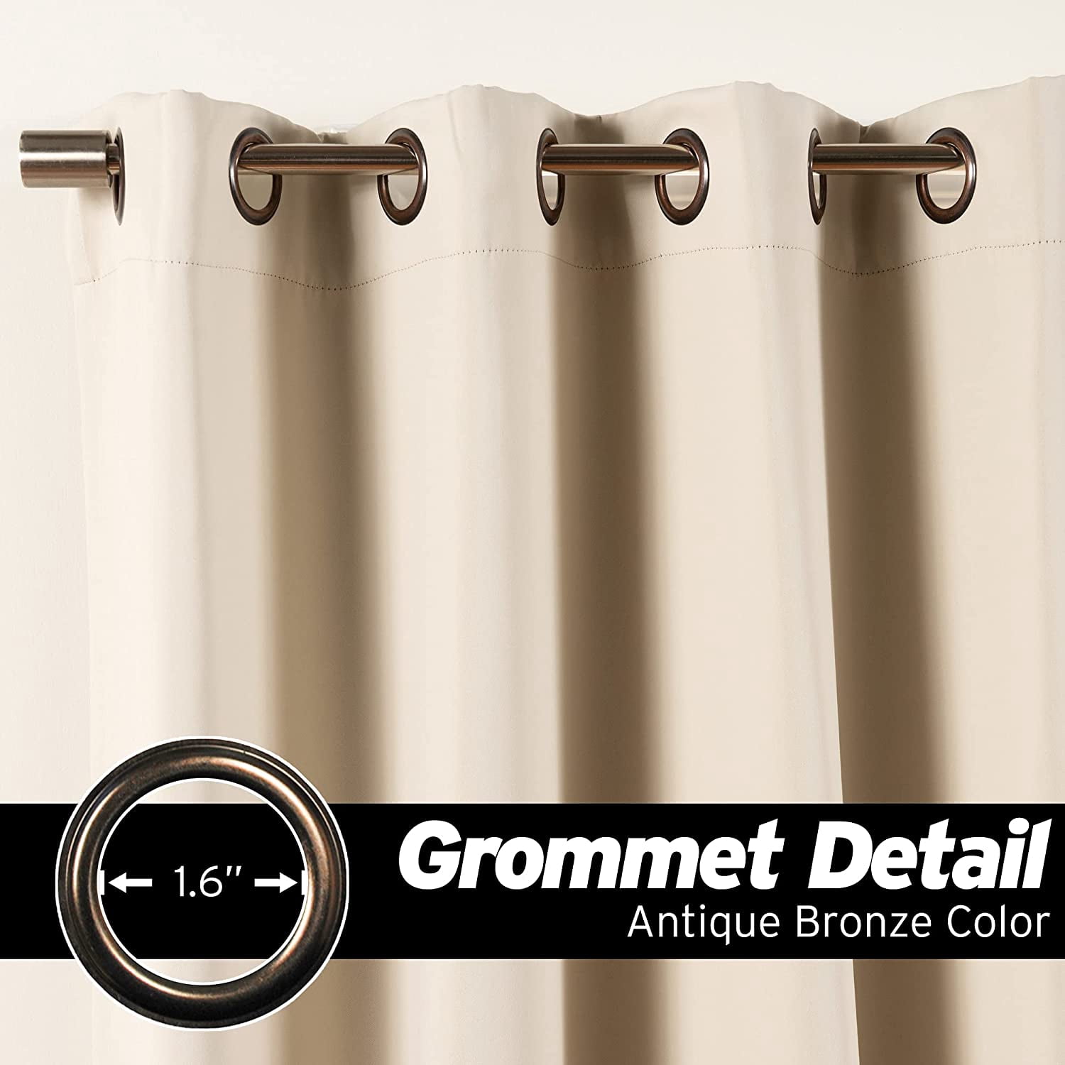Extra Long 16 FT Blackout Curtain, Antique Bronze Grommet Tall Curtain for High Ceiling or Long Window, 2 Story Curtain for Living Room (1 Panel, 52" W x 192" L, BISCUIT)