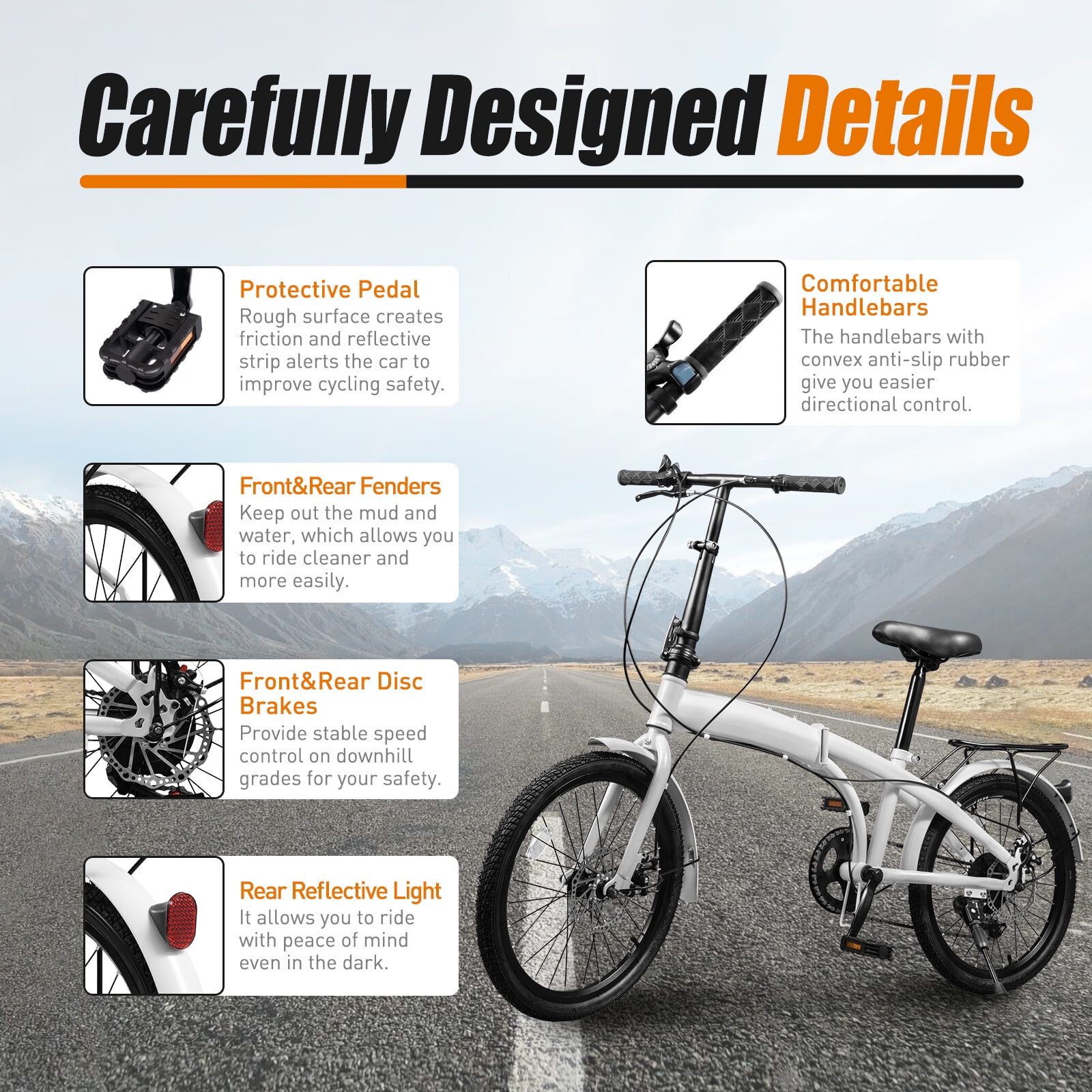 LOYALHEARTDY 20" Folding Bike 7-Speed Unisex Mountain Bicycle Adjustable Height MTB City Bike for Adult Teenager High Carbon Steel Foldable Bicycle for Riding Traveling w/Dual Disc Brakes & Fender