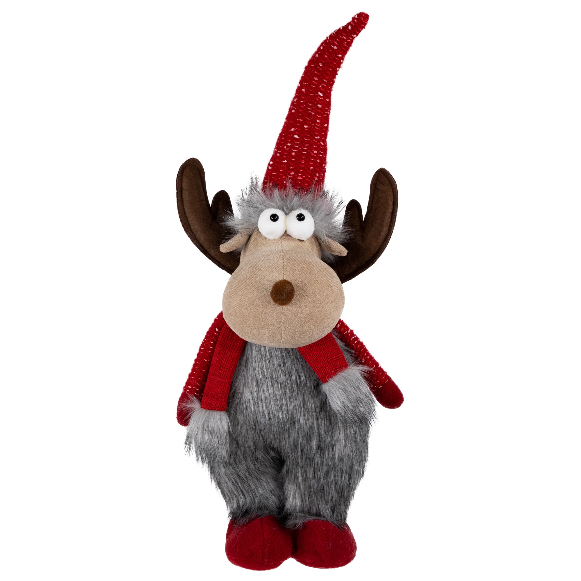 Northlight Standing Plush Moose Christmas Figure - 20" - Gray and Red