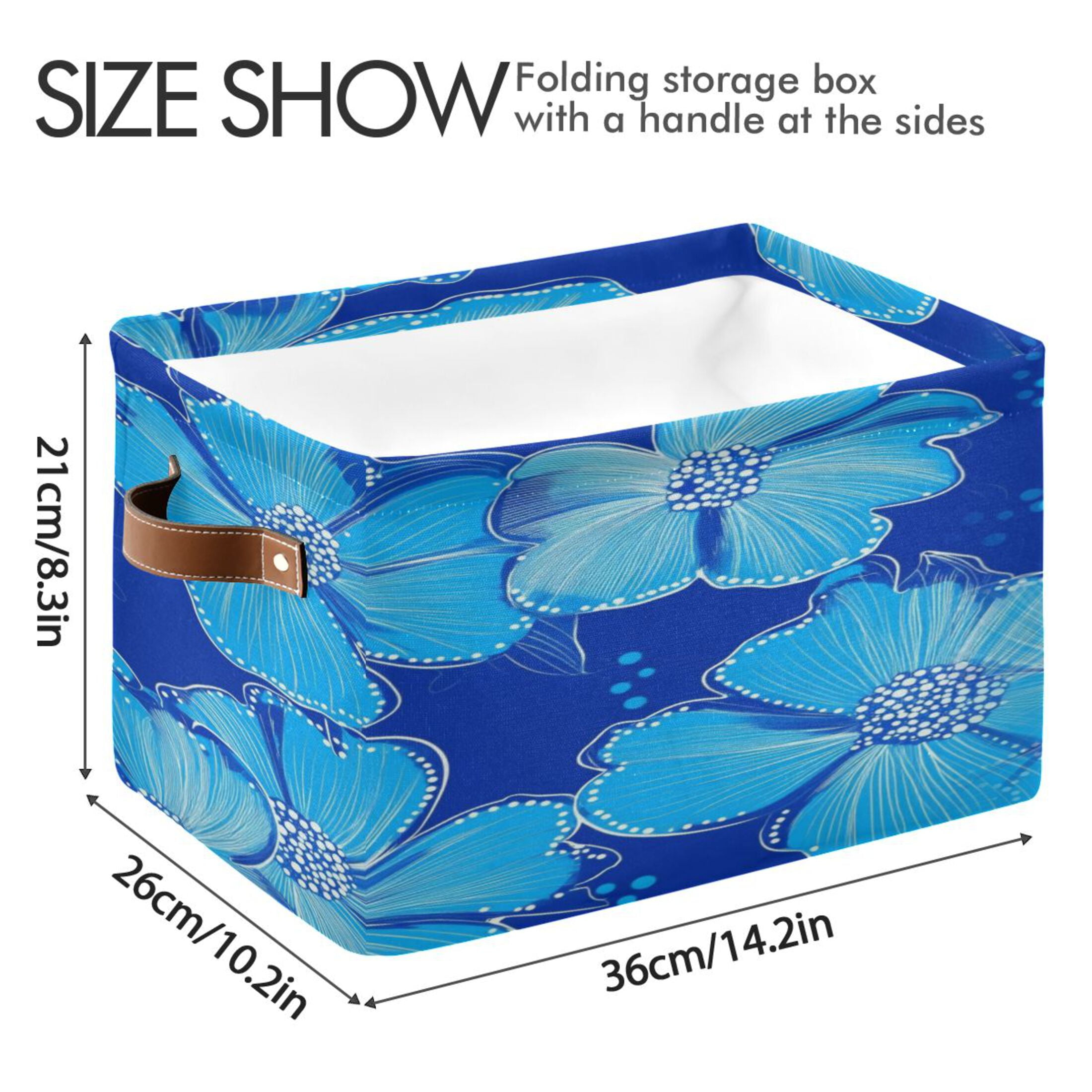 Blue Flowers Small Dot Design Foldable Storage Basket,Canvas Fabric Foldable Storage Bins with Handles Open Home Storage Bins Boxes for Toy Book Shelf Closet Baskets