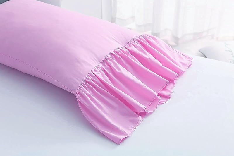 2-Pack Pink Pillow Cases Shams Covers with Long Ruffles Mermaid Fishtail Pure Cotton Queen Size 30”X20 Boudoir