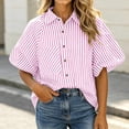 thumbnail image 2 of DYTTDG Women's Striped Button Down Shirt, Short Sleeve Collared Blouse with Chest Pocket, Loose Fit Casual Top for Summer & Fall, 2 of 7