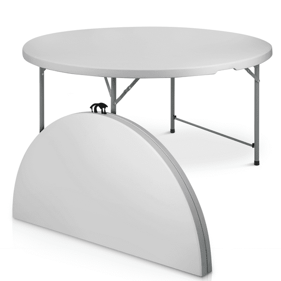 Magshion 5.5FT Round Folding Table, Heavy Duty Plastic Portable Round Table, Indoor Outdoor Foldable Dining Table with Handle, Grey