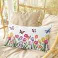 thumbnail image 4 of Tulips Spring Floral Pillow Covers, Linen Long Throw Pillow Case, Pastoral Flowers Butterfly Farmhouse Holiday Pillow Protector Decorative Cushion Cover for Living Room/Bedroom 24" x 36", 4 of 8