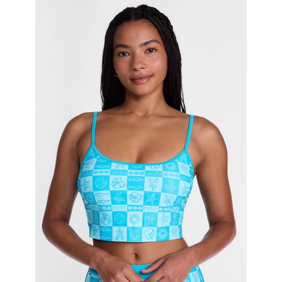 No Boundaries Groovy Getaway Checkered Tankini Swim Top, Women's XXS-XXL