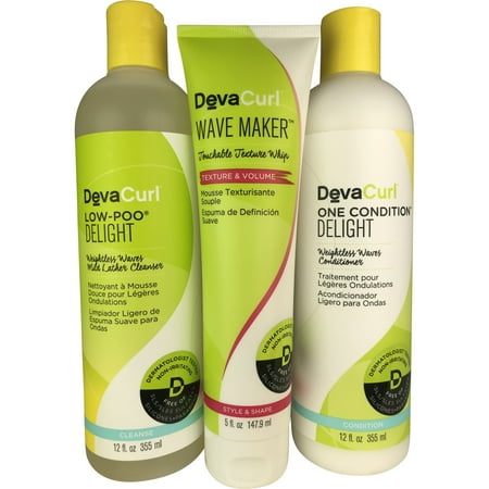 DevaCurl Weightless Moisture Kit Includes Low-Poo Delight One Condition Delight 12 oz Wave Maker 5 oz