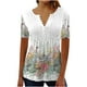 thumbnail image 3 of Blusas Umfun de manga corta para mujer, cuello en V, botones, informal, blusa plisada estampada, blanca, talla 5XL, 3 of 4