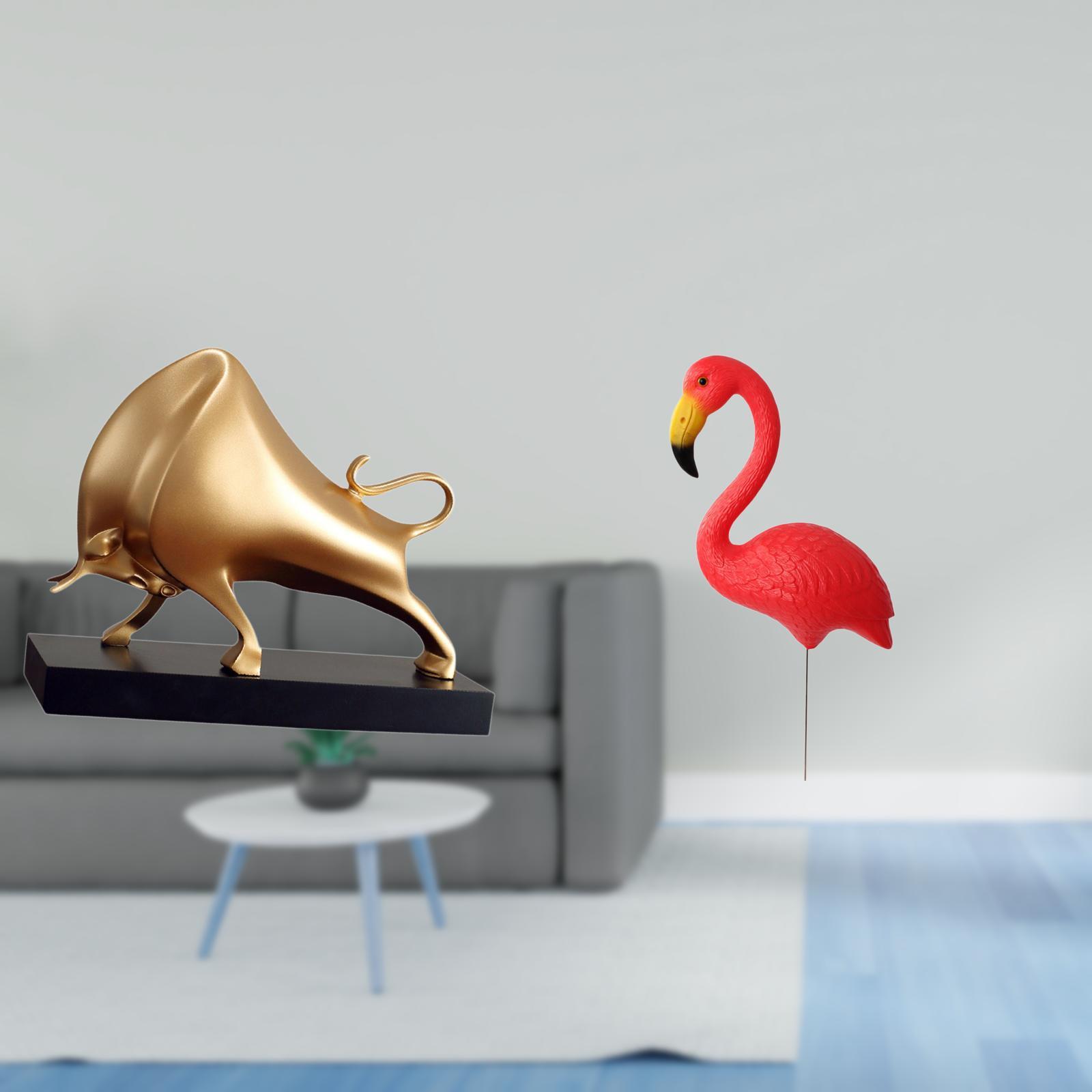 CoudarTitie Bull Sculpture Home Decor Tabletop Crafts Ox Abstract Statue Cattle Figurine Desk Living Room Bedroom Entrance Bird Figurine Yard Art Ornament Fairy Garden Accessories Flamingo