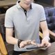 thumbnail image 2 of Camisetas de hombre, polos azules, camisetas lisas ajustadas para hombre, camisetas con cuello, camisetas elegantes, ropa para hombre, cómodas, lisas, tallas 5xl y XL normales, 2 of 5