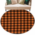 thumbnail image 2 of Round Area Rug 6ft,Fall Orange Black Plaid Washable Carpet Non-Slip Runner Accent Rugs Indoor Floor Mat for Bedroom Living Room Decor,Halloween Minimalist Buffalo Check, 2 of 9