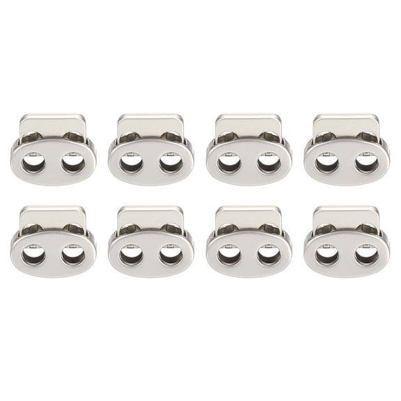 Spring Cord Lock End Toggle, 8Pack Double Hole Spring Stopper Alloy Fastener Slider Toggles Clip Silver Tone