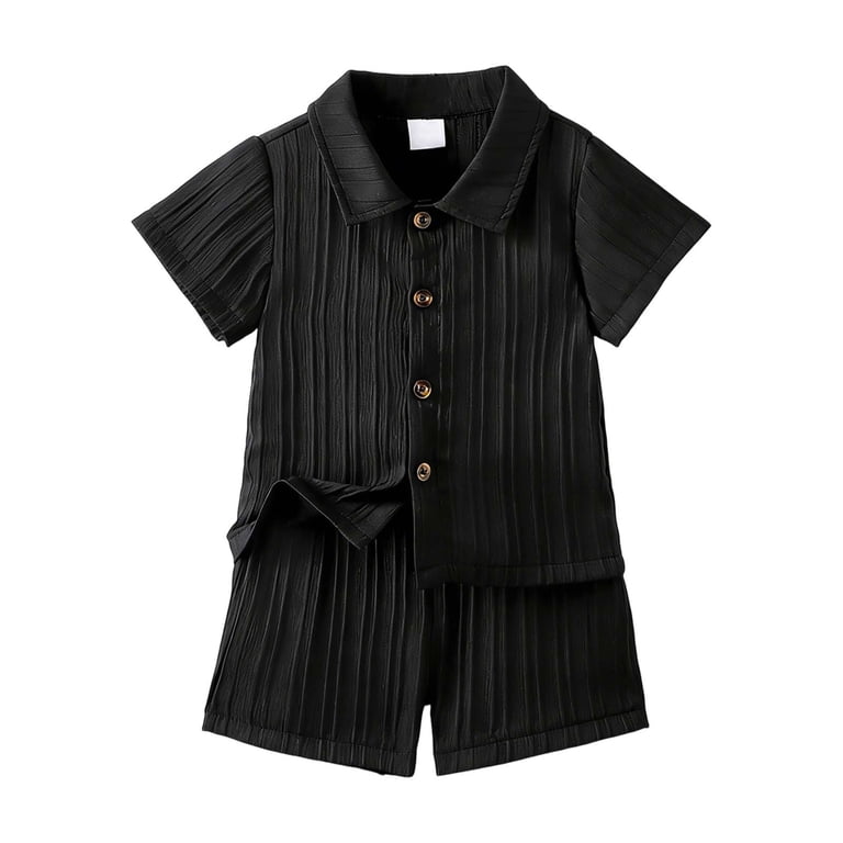 Gtoiithly Girls Short Sleeve Dress Shirt Kids Stretch Wrinkle-Free Button Down Shirt Black 12-18 Months