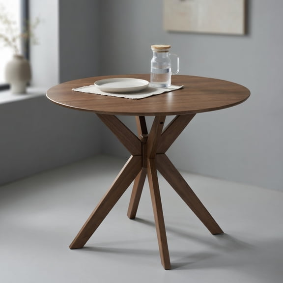 Topcobe 36" Round Wood Dining Table with Intersecting Pedestal Base, Kitchen Table for Dining Room, Easy Assembly, Fashion Design, Brown