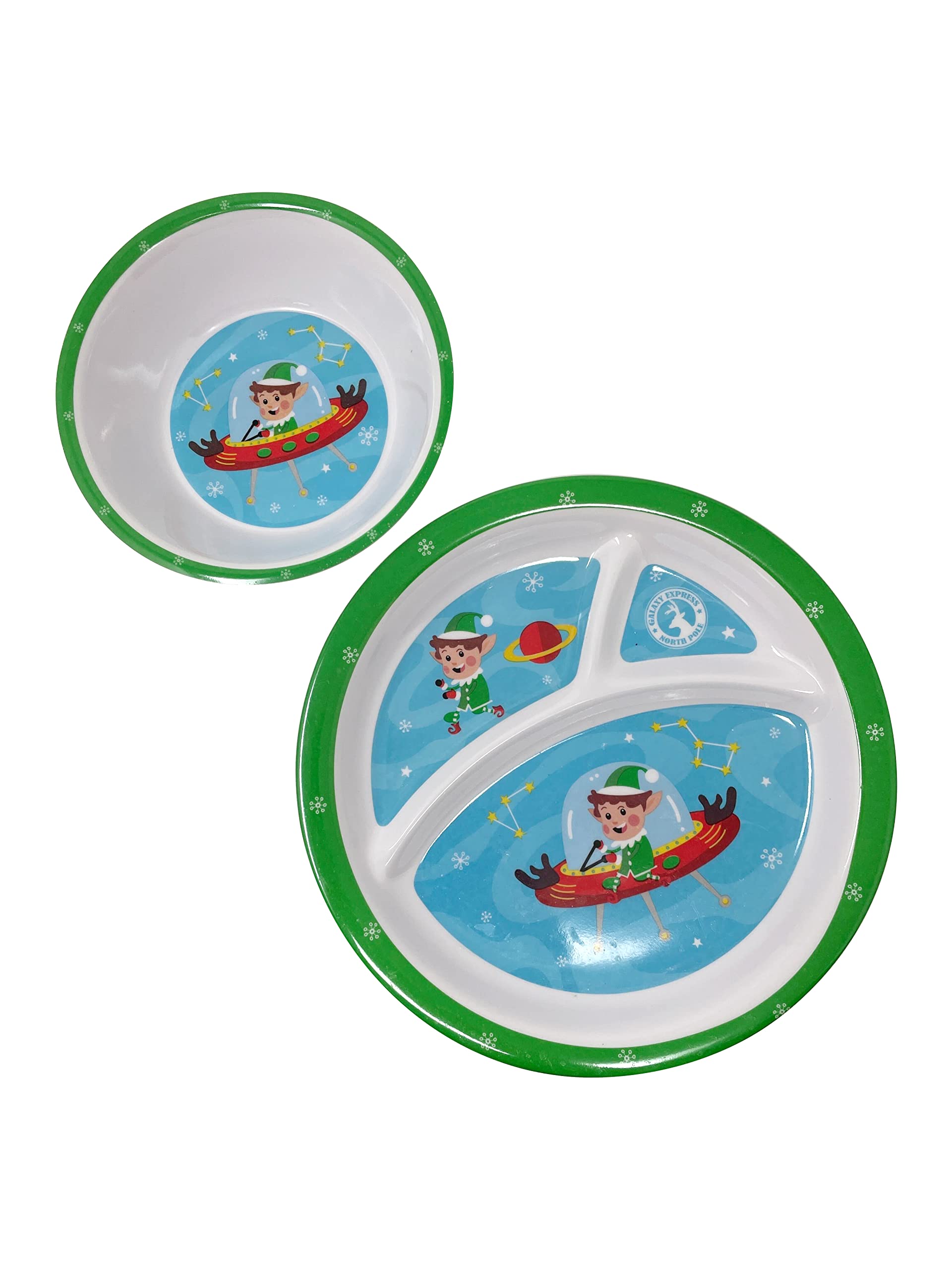Kids Divided Plates with Bowl Set for Christmas, Christmas Melamine 