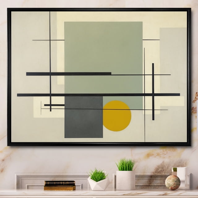 Designart Abstract Suprematism framed wall art decor, Abstract Suprematism framed wall Art, Intersecting Perspectives Beige Suprematism I , Extra large Modern black framed wall art, black frame