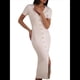 thumbnail image 2 of Vestido Midi Informal de Punto Acanalado, Cuello en V y Corta para Mujer, Otoño 2025, Ajustado, para Invierno S, 2 of 8