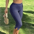 thumbnail image 4 of Cagogo Women's High Waisted Capri Pants Stretch Polka Dot Casual Leggings Active Shorts Summer Vacation Beach Travel Workout Trousers, Blue L, 4 of 7