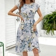 thumbnail image 2 of IROINNID Wedding Guest Dresses For Women Loose Short-Sleeved Round Neck Printed Pleated Dress Clearance Cheap, 2 of 7