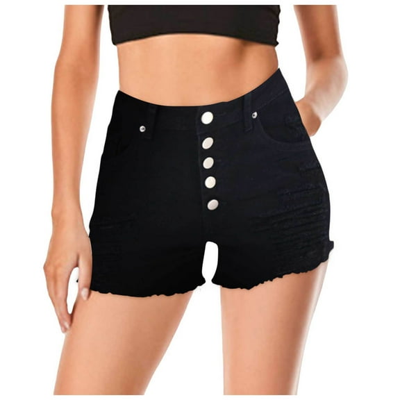 Gubotare Womens Jean Shorts Women's Summer Mid Rise Ripped Denim Shorts Stretchy Lifting Jean Shorts (Black,Size XL)