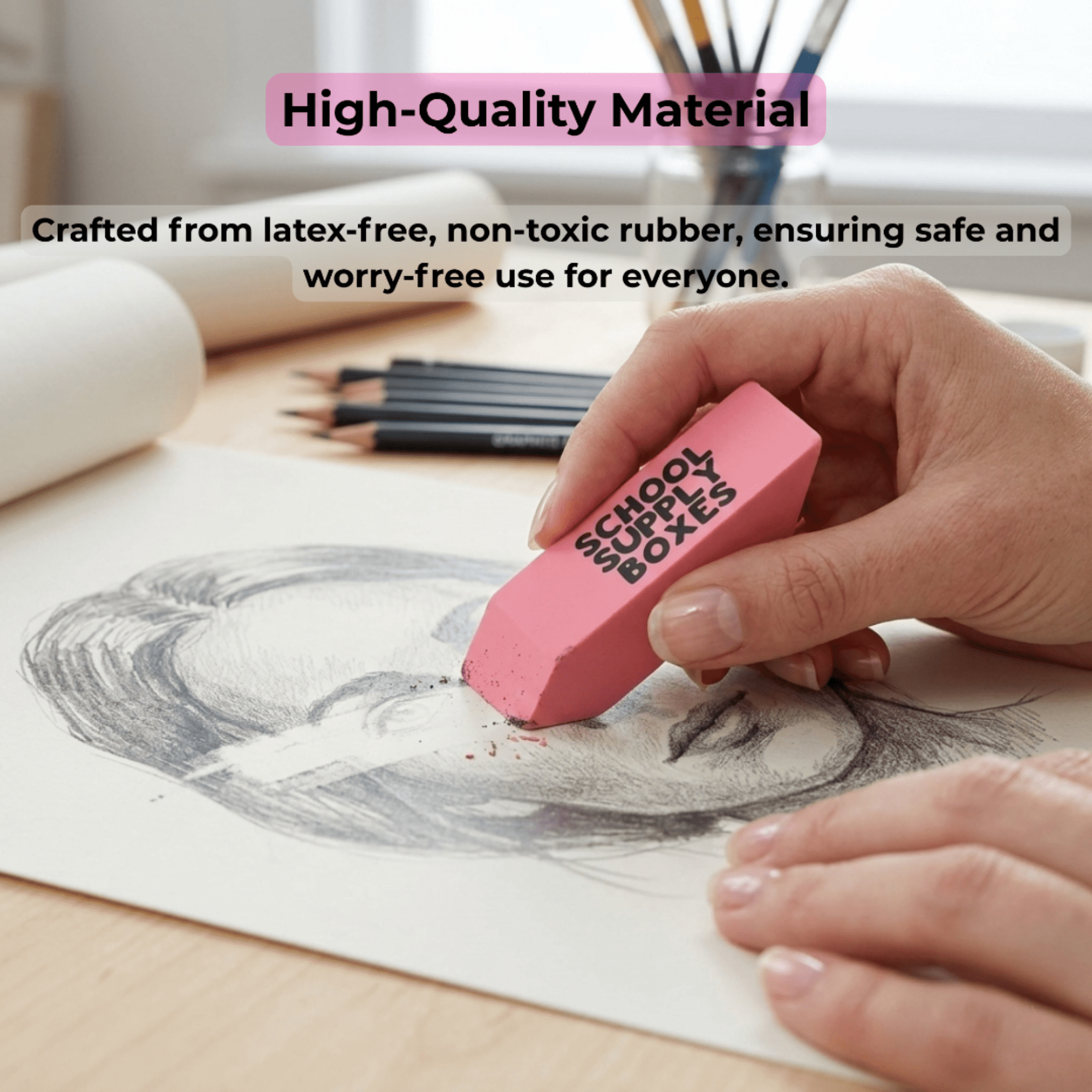 School Supply Boxes | Pink Wedge Erasers | 240 Pack | Smudge-Free and Durable