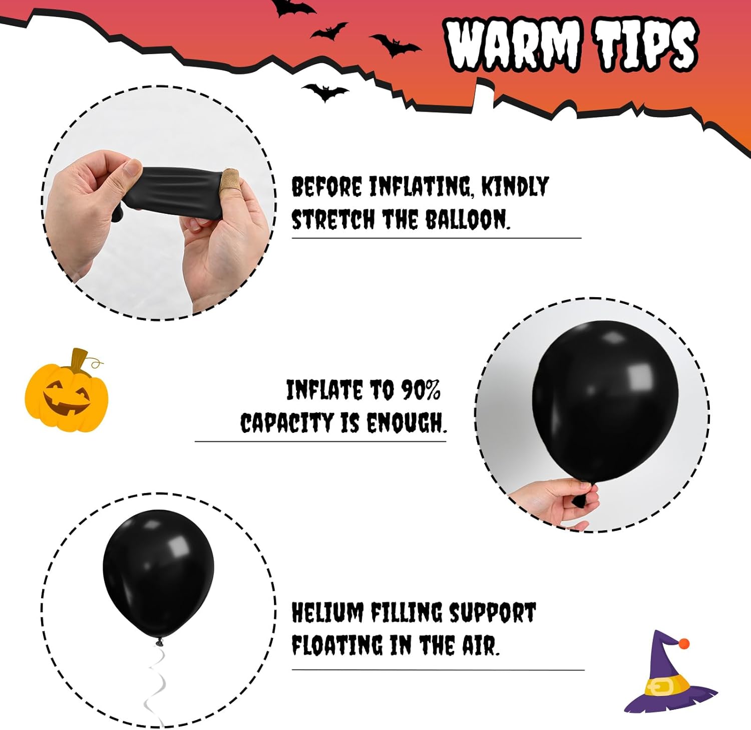 Orange Pink Halloween Balloons, 12 Inch Ghost Balloons, Black Orange and Hot Pink Latex Balloon with Bat Sticker, Bat Print Balloon for Kids Girls Birthday Ghost Theme Halloween Party Decorations