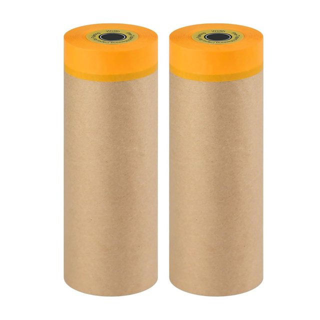 Hyasfey 2 Rolls Pre-Taped Masking Paper Strong Stickiness Waterproof Multipurpose Widen Adhesive Drape Protective Papers