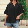 thumbnail image 2 of Weiqiqre Women Blouses Button Down Short Sleeve Tops Ruffle Tiered Loose Fit Peplum Tops, 2 of 9