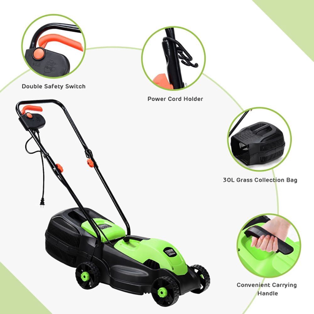 13 Inch Electric Push Lawn Corded Mower with Grass Bag