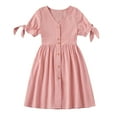 thumbnail image 3 of IBTOM CASTLE Mommy and Me Matching Dresses Ruffled Midi Dress Summer Solid Color Stripe Mom Daughter Matching Outfits 4-5 Years Pink, 3 of 8