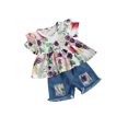 thumbnail image 3 of ITFABS Ensemble T-Shirt à Manches Volantées à Imprimé Floral pour Filles + Short en Denim, 3 of 7