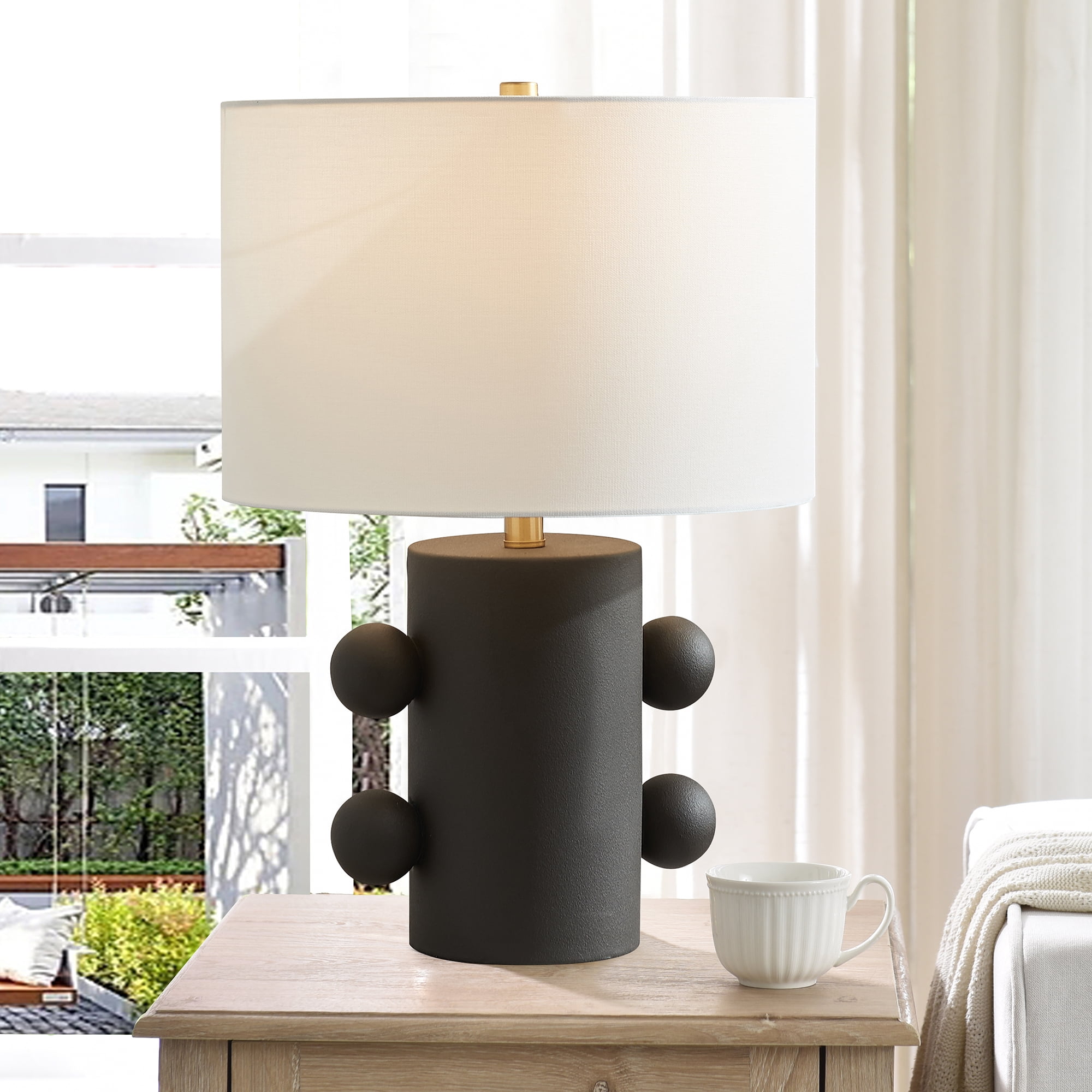 Jurrah 20" Tall Ceramic Table Lamp with Fabric Shade in Matte Black/White