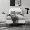 thumbnail image 2 of LEGAHOME Twin Size Upholstered Platform Bed, New Upgraded Twin Bed Frame with Rivet Decoration Headboard, Modern Single Bed, No Box Spring Needed, White, 2 of 5