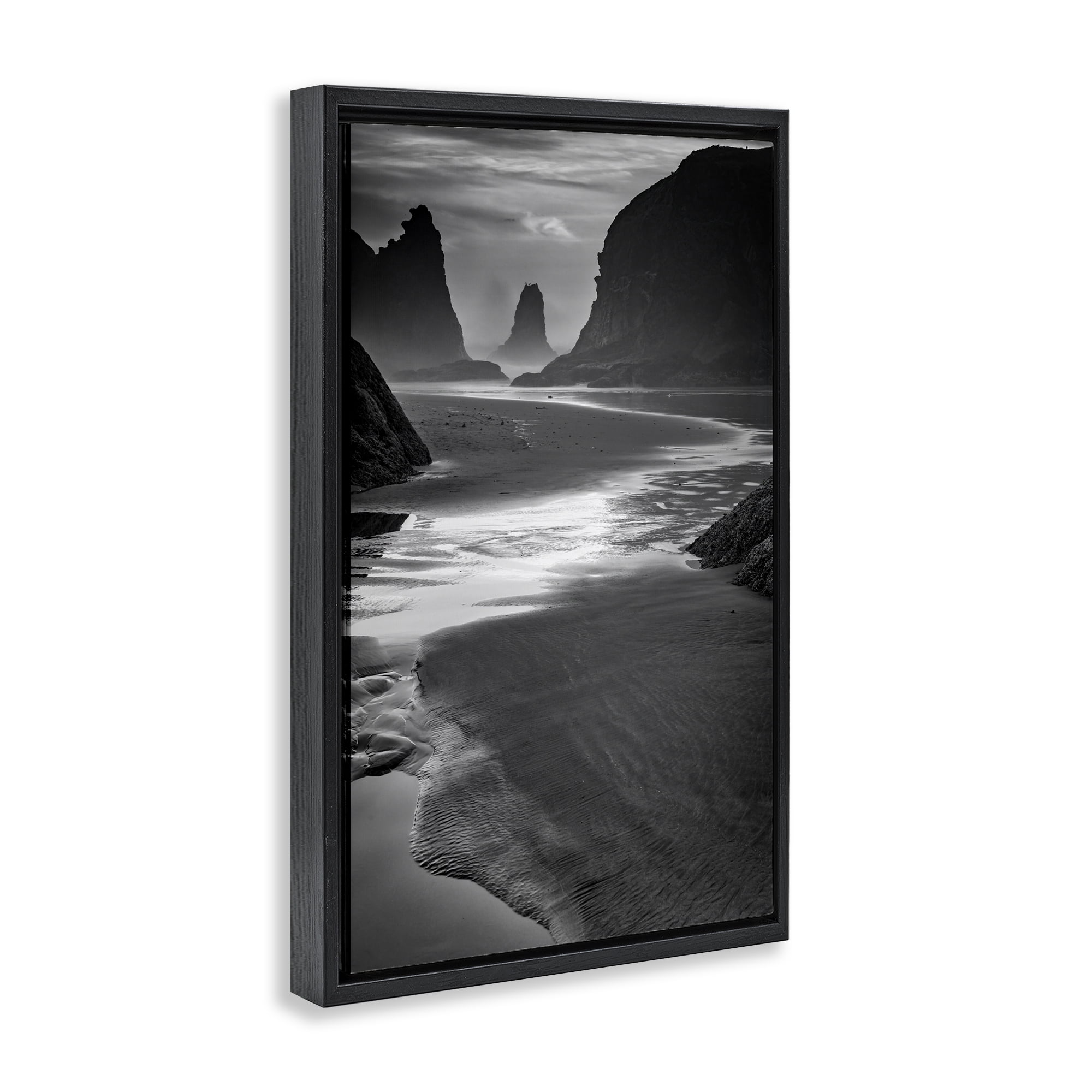 Stupell Industries Last Light On Bandon Beach Black Framed Floater Canvas Wall Art, design by Rick Berk