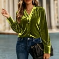 thumbnail image 5 of Lenpel Velvet Tops for Women Loose Vintage Long Sleeve V Neck Pleated Button down Shirts Dressy Casual Velour Blouses(Green,Small), 5 of 7