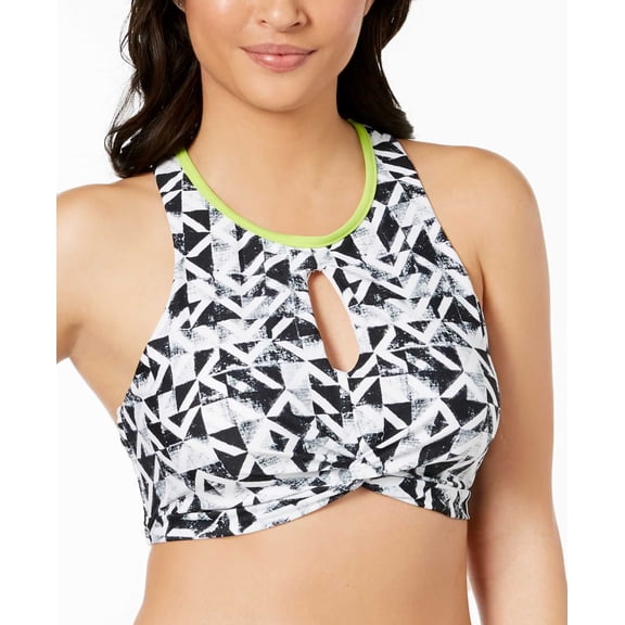 GO by Gossip Womens Non-removable Soft Cups Graphic Content High-Neck Bikini Top S/Black/White