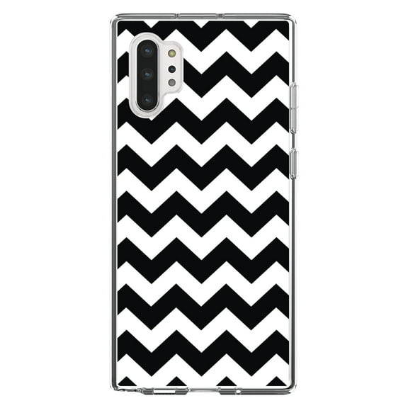 DistinctInk Clear Shockproof Hybrid Case for Galaxy Note 10 PLUS (6.8" Screen) - TPU Bumper, Acrylic Back, Tempered Glass Screen Protector - Black & White Stripes - Stripes Pattern